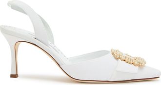 Manolo Blahnik Gibsli 70 Embellished Crepe Slingback Pumps - Ivory - 40 (IT40 / UK7)
