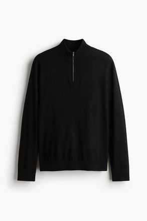 H&M Merinopullover mit Zipper in Regular Fit - Schwarz