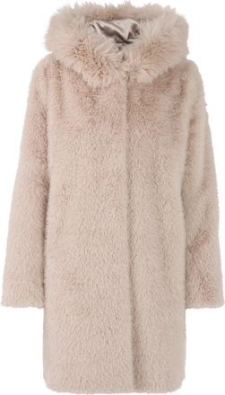 Marc Cain Hooded Fake Fur Jas - Dames - Mantel - Beige - M - Polyester - Jassen