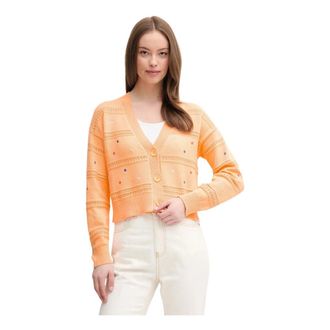 Benetton Gebreide Cardigan met knopen - Dames - Vesten - Oranje - 2XS - Katoen - Truien & Vesten