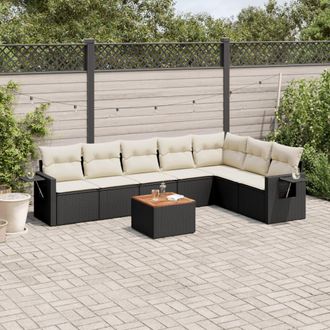 vidaXL Vidaxl - Set De Sof&aacute;s De Jard&iacute;n 8 Piezas Y Cojines Rat&aacute;n Sint&eacute;tico Negro