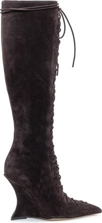 PARIS TEXAS Brown Wedge Lace-up Boots