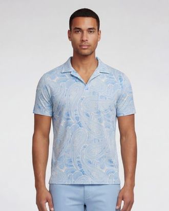 Lords of Harlech Marakesh Paisley Mens Wool Johnny Collar Polo in Marakesh Paisley Teal at Nordstrom, Size Xx-Large