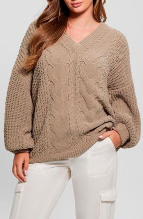 Guess Aki Cable Knit Cardigan in Silk Taupe at Nordstrom, Size X-Small