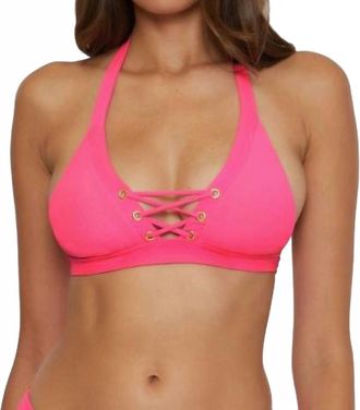 BECCA by Rebecca Virtue Modern Edge Lace Up Halter Bikini Top In Pink Glo