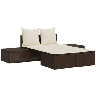 vidaXL Tumbona Doble Con Cojines Rat&aacute;n Sint&eacute;tico Marr&oacute;n Vidaxl