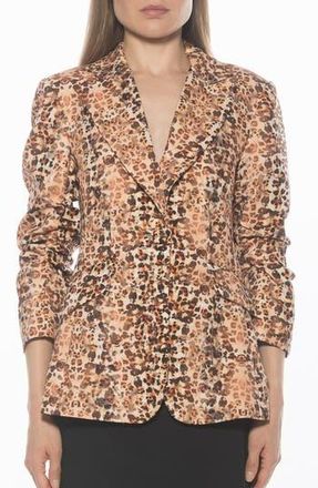 Alexia Admor Ruched Sleeve One-Button Blazer in Brown Leopard at Nordstrom Rack, Size 14