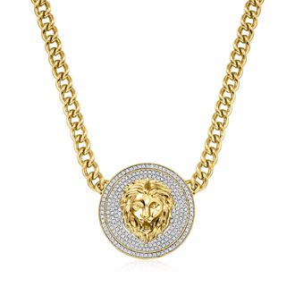 Ross-Simons Pave Diamond Lion Medallion Necklace in 18kt Gold Over Sterling