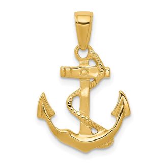 Diamond2Deal 14k Yellow Gold Solid Polished Anchor with Rope Pendant