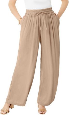Roaman's Plus Size Hand Crinkled Wide-Leg Pant in New Khaki at Nordstrom, Size 24