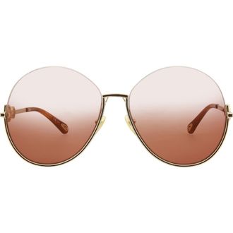 Chlo&eacute; Novelty 61mm Round Sunglasses in Gold Gold Orange at Nordstrom Rack