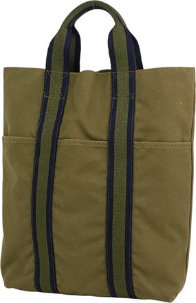 Herm&egrave;s Khaki Canvas Handbag Tote Bag (Pre-Owned)