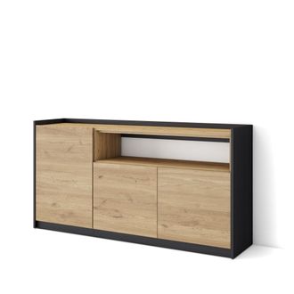 Skraut Home Skraut Home - Aparadores Para Sal&oacute;n, 156x37x80cm, 3 Puertas, Armario, Zapatero, Roble Y Negro