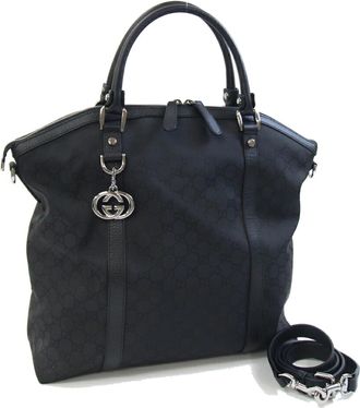 Gucci Black Nylon Leather Handbag Tote Bag (Pre-Owned)