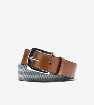 Cole Haan Mens 35MM Striped Canvas Stretch Belt - Beige Size 32