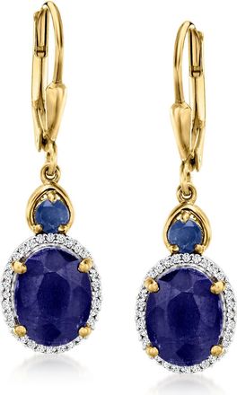 Ross-Simons Sapphire and. Diamond Drop Earrings in 18kt Gold Over Sterling