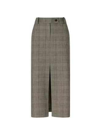 Pinko Front Slit Plaid Midi Skirt with Tailored Fit