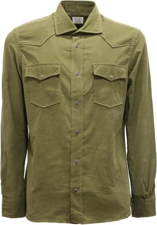 Mazzarelli Velvet Overhemd Groen Italiaanse Stijl - Heren - Casual Overhemden - Groen - M - Overhemden
