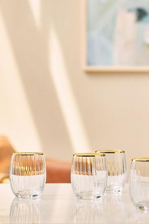 Anthropologie Waterfall Stemless Wine Glasses, Set of 4