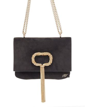 Roger Vivier Black Suede Club Chain Tassel Clutch (Authentic Pre-Loved)