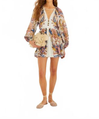 Farm Rio Puff Sleeve Mini Bubble Dress In Sea Garden Off-White