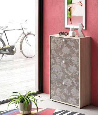Dmora Zapatero Peonia, Mueble De Entrada Polivalente Con 3 Puertas Abatibles, Zapatero De Doble Profundidad, 100% Made In Italy, Cm 67x28h112, Olmo Y Fantas