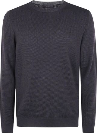 Zanone Trui met Ronde Hals en Slim Fit Pasvorm - Heren - Ronde hals truien - Grijs - M - Wol - Truien & Vesten