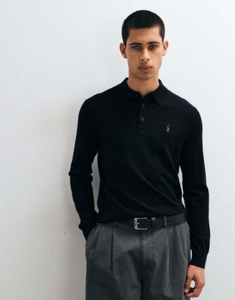 Polo Ralph Lauren maglione lavorato a maglia in lana merino con logo iconico nero