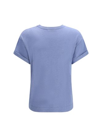 Brunello Cucinelli Womens Cashmere Glitter T-Shirt Blue Dusk T-Shirts And Polos