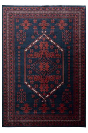 Kukoon Blue Red Low Pile Traditional Persian Velvet Texture Area Rug | Size: 200 cm x 290 cm
