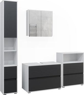 Vicco Set De Muebles De Ba&ntilde;o Maltin, Blanco/antracita, 4 Partes