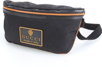 Gucci Black Orange Leather Nylon Pouch Shoulder Bag Sling Bag (Pre-Owned)