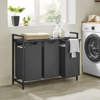 Vasagle 3 Compartment Laundry Basket with Shelf & Metal Frame in Dark Grey