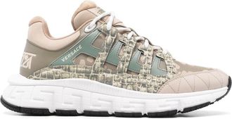 Versace logo-print sneakers - men - Fabric/Calf Leather/Fabric/Calf Leather/Rubber - 41 - Neutrals