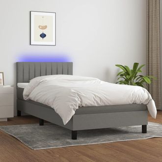 vidaXL Cama Box Spring Colch&oacute;n Y Luces Led Tela Gris Oscuro 90x190 Cm Vidaxl