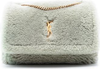 Saint Laurent Borsa a spalla Kate media reversibile con monogramma in shearling 2022 - Grigio