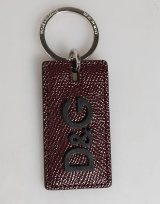 Dolce & Gabbana Mens Dark Brown Leather Logo Metal Ring Men Keychain Keyring - One Size