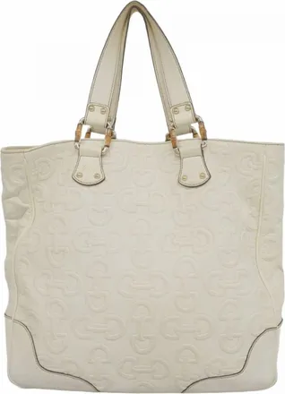 Gucci White Leather Tote Bag (Pre-Owned)