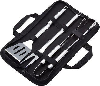 OEM Juego De 3 Piezas De Acero Inoxidable Para Barbacoa: Esp&aacute;tula, Tenedor Y Pinzas Para Barbacoa Con Bolsa De Transporte