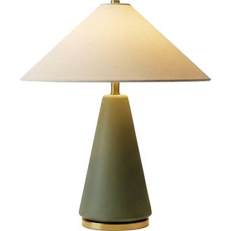 Brightech Dawn 19 Green Matte LED Table Lamp with Ivory Cotton Cone Shade and Brass Base at Nordstrom