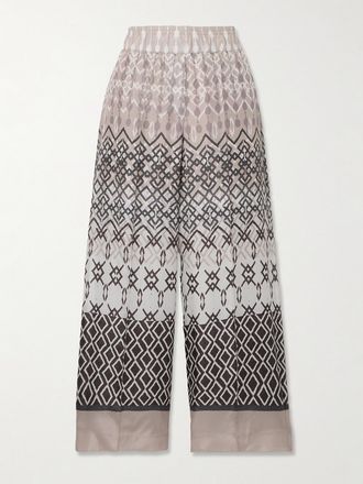 Brunello Cucinelli Pantaloni A Gamba Larga In Voile Di Seta Stampato - Multicolore