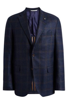 Jack Victor McAllen Navy Deco Plaid Soft Constructed Wool & Silk Blend Sport Coat at Nordstrom, Size 38Regular