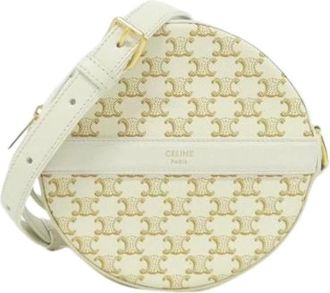 Celine Pre-owned Cross Body Bags, female, White, Size: ONE SIZE Pre-owned Triomphe Canvas Lamb Shoulder Bag