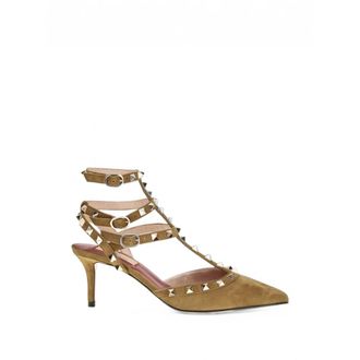 Valentino Schoenen, Dames, Bruin, 38 1/2 EU, Su&egrave;de, Rockstud Su&egrave;de Enkelbandpumps