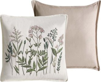 Beliani Set of 2 Scatter Cushions White and Beige Cotton Fabric Floral Pattern 45 x 45 cm Throw Pillow FERNA