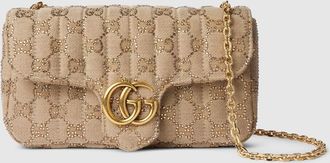 Gucci Jetset GG Marmont Crystal Small Shoulder Bag, Beige, Original GG Fabric