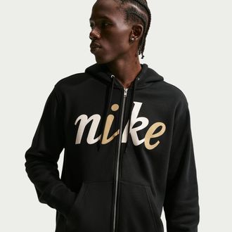 Nike Mens Nike Sportswear Club Fleece Full-Zip Hoodie in Black | IF0687-010