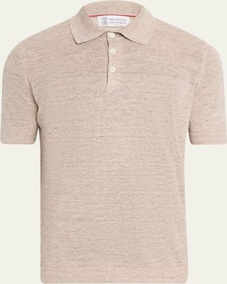 Brunello Cucinelli Mens Linen and Cotton Heathered Polo Shirt
