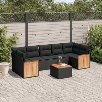 vidaXL Set De Sof&aacute;s De Jard&iacute;n 8 Piezas Y Cojines Rat&aacute;n Sint&eacute;tico Negro Vidaxl