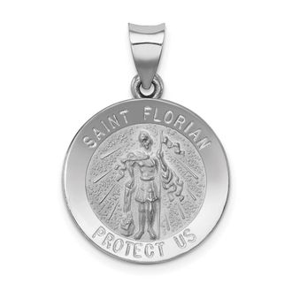 Diamond2Deal 14k White Gold Polished and Satin St Florian Medal Hollow Pendant